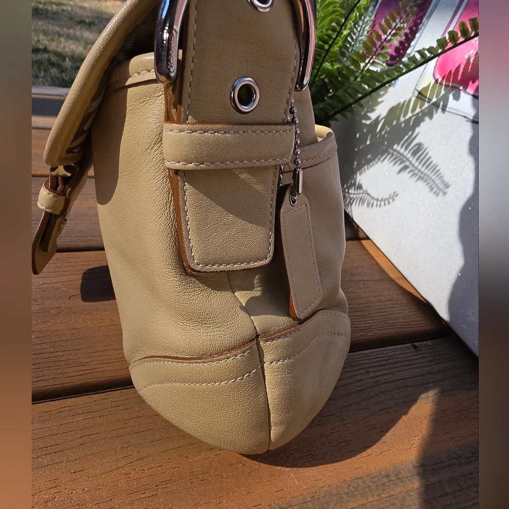 Coach Soho Flap Shoulder Bag, style number 9248. Beige Tan Leather. - Picture 6 of 17